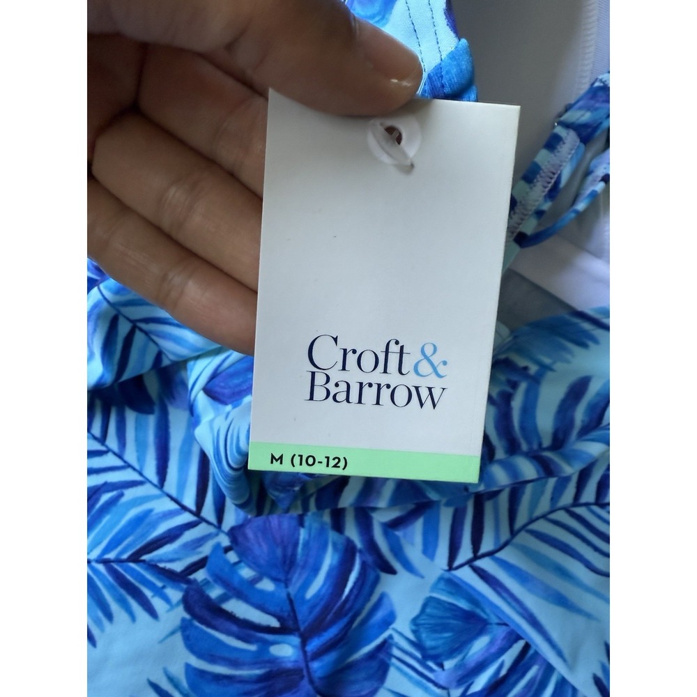 Croft & Barrow Tankini Top Women's Blue Tropical V Neck Crossover Lined Sz M - Picture 5 of 6